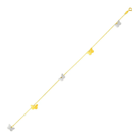 14k Two Tone Gold Anklet with Butterflies RCJ Anklets  CELESTIA LUXE JEWELLERS