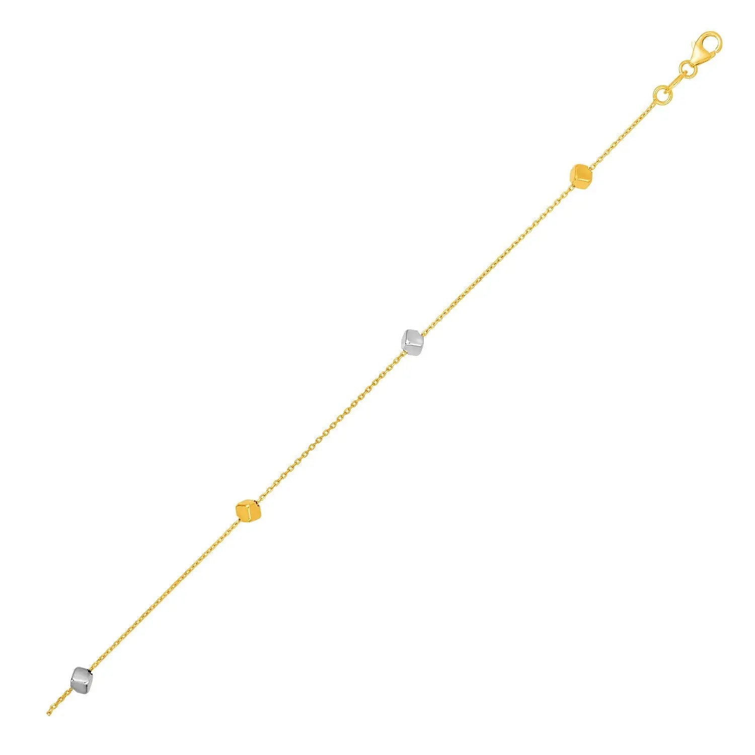 14k Two Tone Gold Bracelet with Polished Cubes RCJ Bracelets  CELESTIA LUXE JEWELLERS
