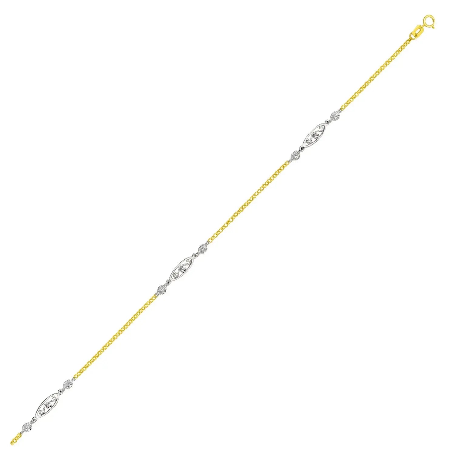 14k Two-Tone Gold Chain Anklet with Rope Design Oval Stations RCJ Anklets  CELESTIA LUXE JEWELLERS