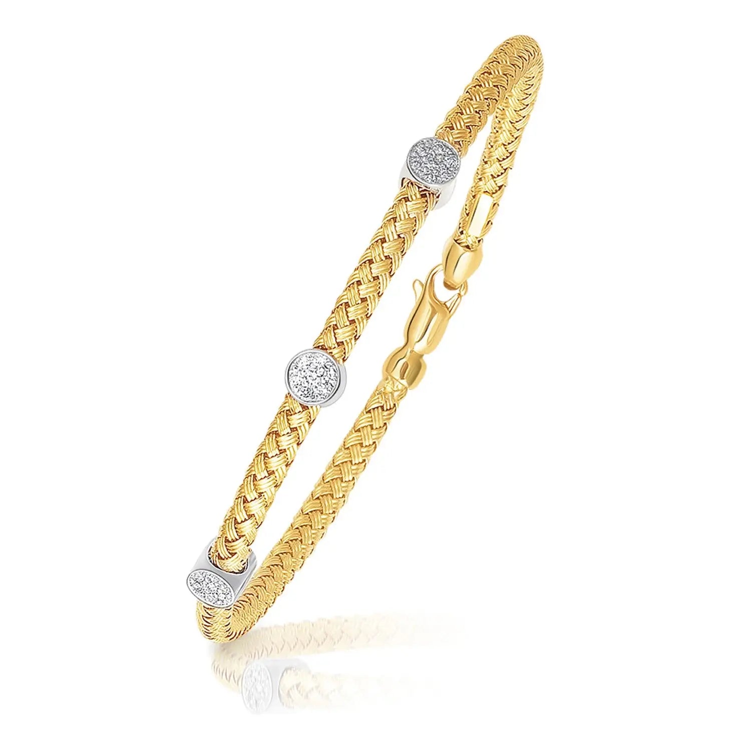14k Two-Tone Gold Diamond Accent Station Basket Weave Bracelet (3.80 mm) RCJ Bracelets  CELESTIA LUXE JEWELLERS