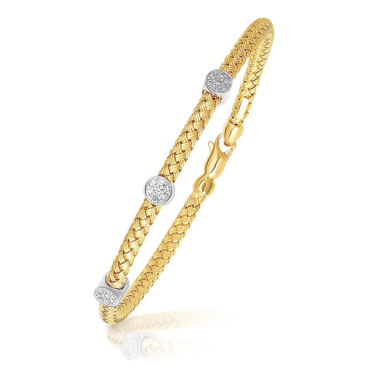 14k Two-Tone Gold Diamond Accent Station Basket Weave Bracelet (3.80 mm) RCJ Bracelets  CELESTIA LUXE JEWELLERS