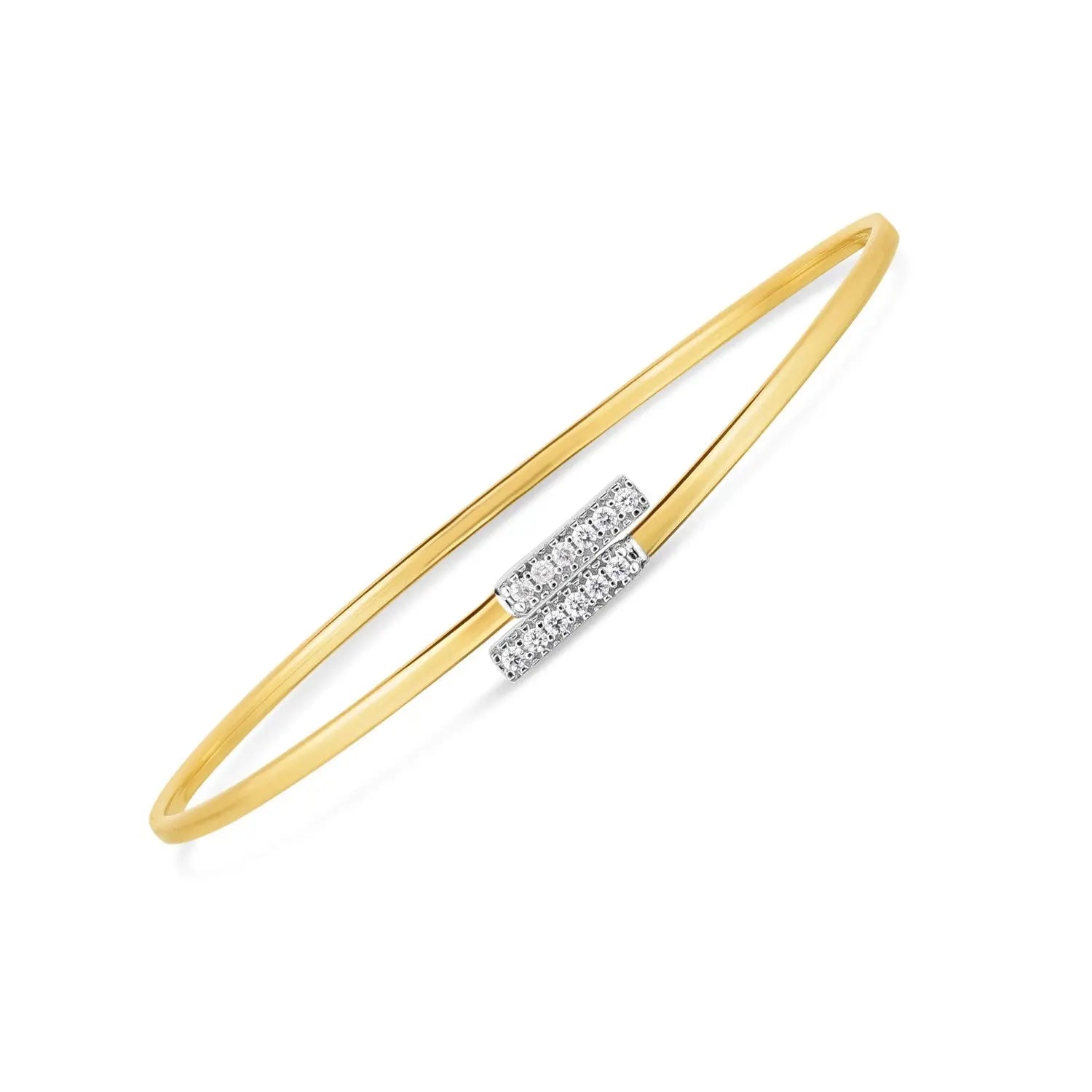 14k Two Tone Gold Diamond Bypass Bar Bangle (2.00 mm) RCJ Bangles  CELESTIA LUXE JEWELLERS