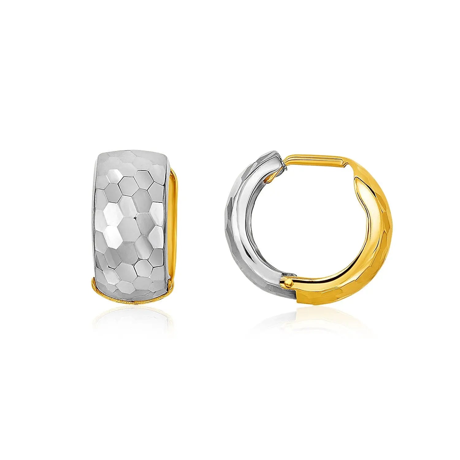14k Two-Tone Gold Diamond Cut and Interlaced Style Hoop Earrings RCJ Earrings  CELESTIA LUXE JEWELLERS