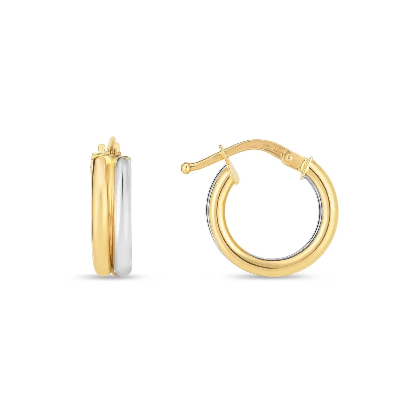 14k Two Tone Gold Double Round Hoops RCJ Earrings  CELESTIA LUXE JEWELLERS