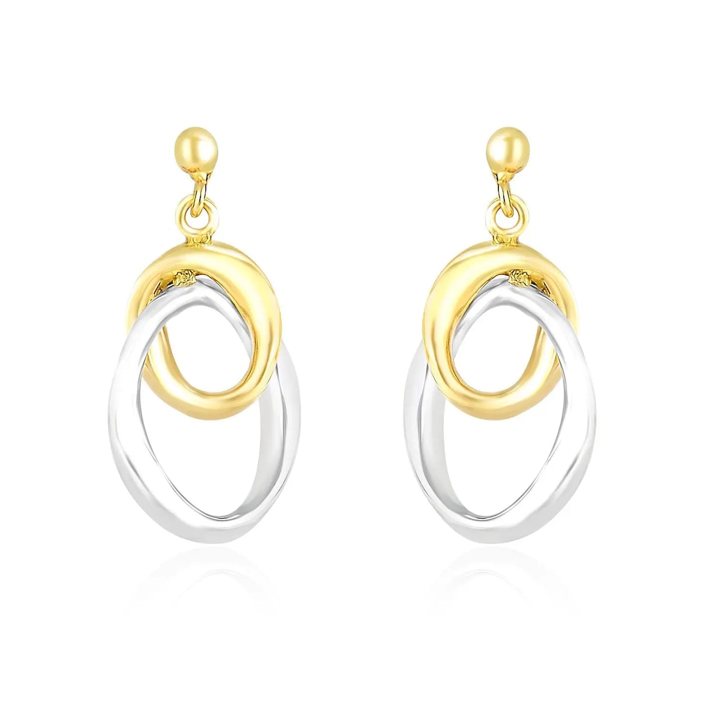 14k Two-Tone Gold Drop Earrings with Interlaced Oval Sections RCJ Earrings  CELESTIA LUXE JEWELLERS
