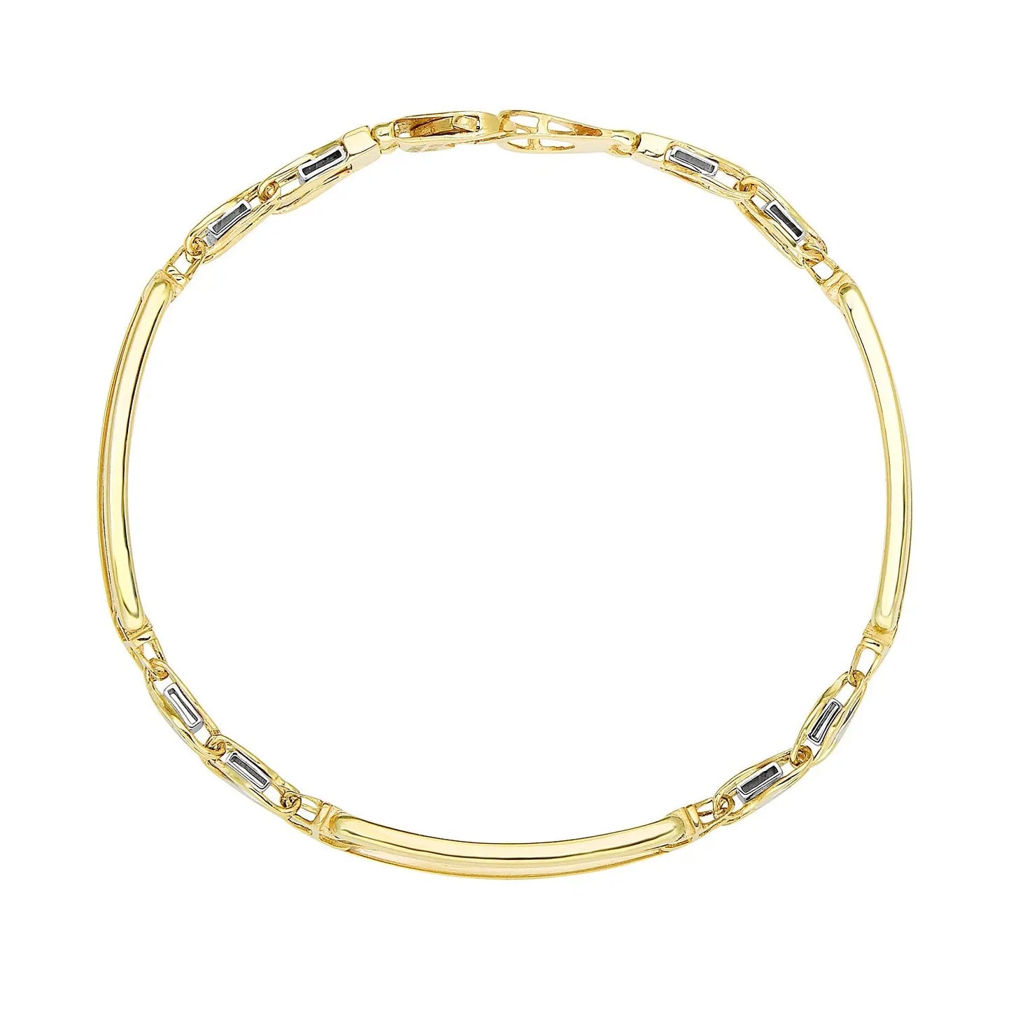 14k Two-Tone Gold Fancy Bar Style Mens Bracelet with Curved Connectors (9.65 mm) RCJ Bracelets  CELESTIA LUXE JEWELLERS