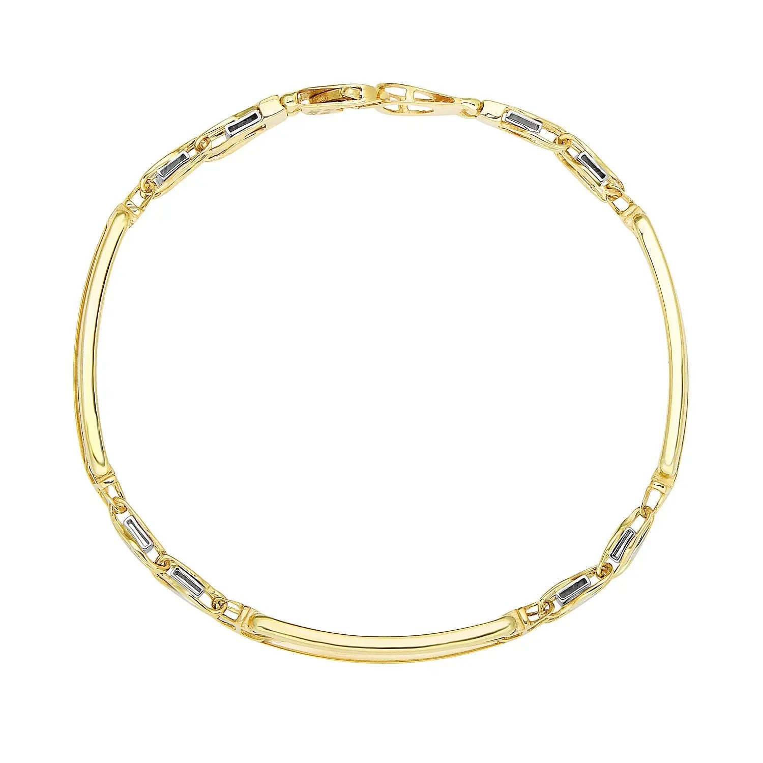 14k Two-Tone Gold Fancy Bar Style Mens Bracelet with Curved Connectors (9.65 mm) RCJ Bracelets  CELESTIA LUXE JEWELLERS