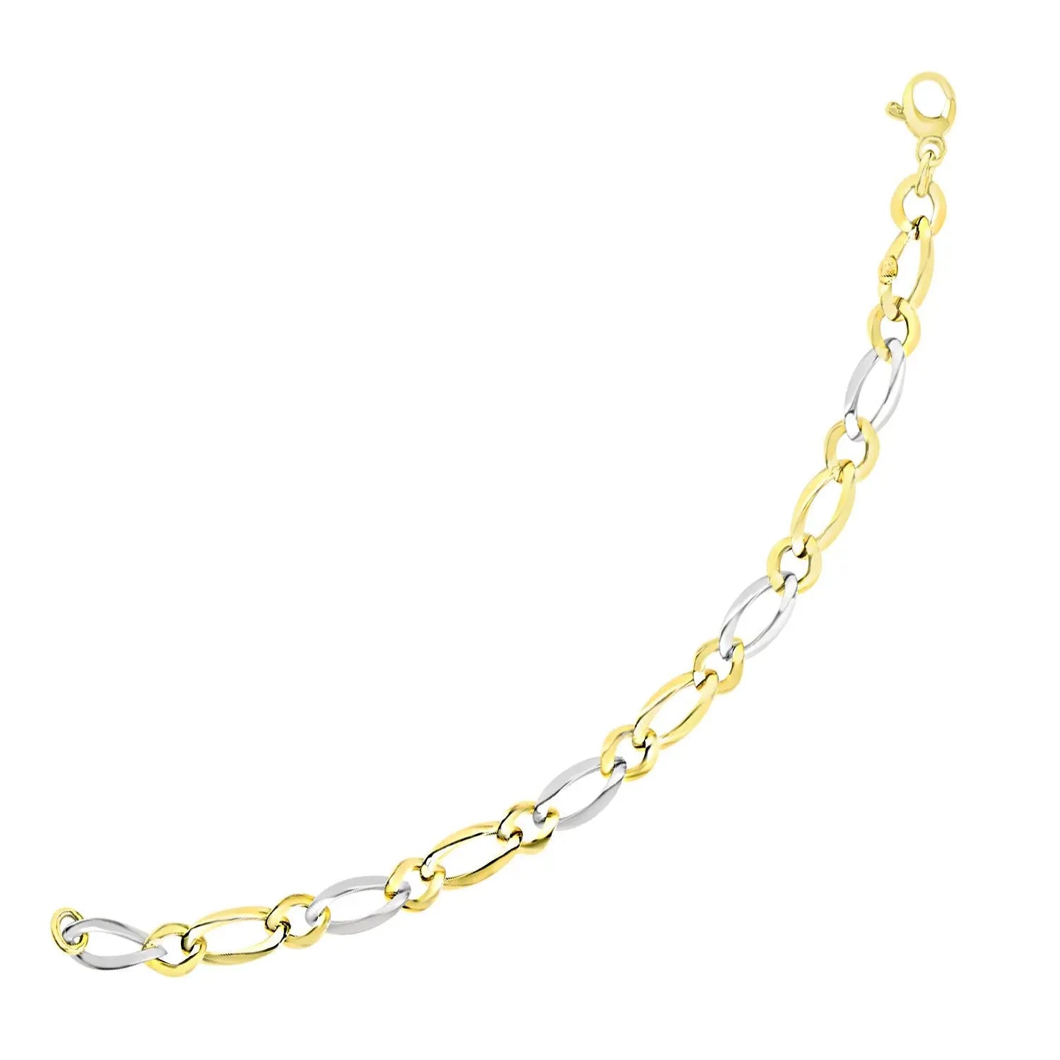 14k Two-Tone Gold Figaro Chain Bracelet with Long and Short Links (10.00 mm) RCJ Bracelets  CELESTIA LUXE JEWELLERS