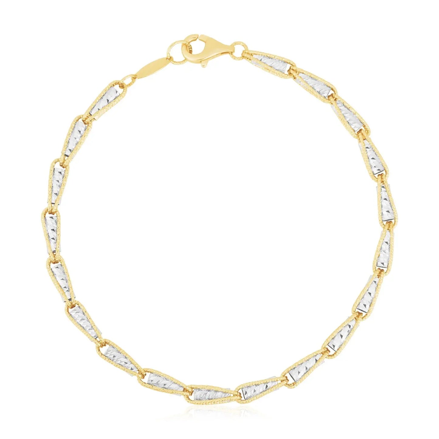 14k Two Tone Gold High Polish Diamond Cut Link Chain Bracelet (3.20 mm) RCJ Bracelets  CELESTIA LUXE JEWELLERS