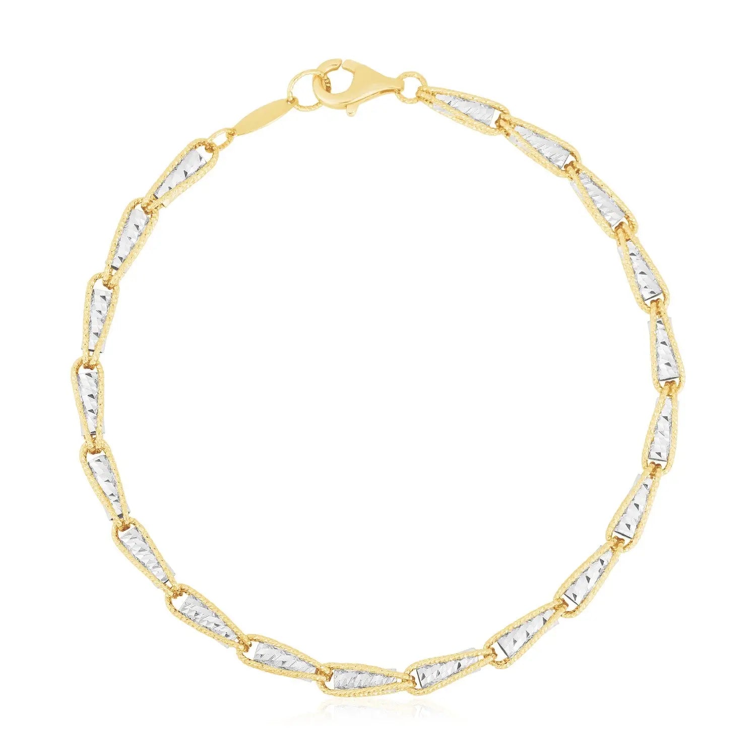 14k Two Tone Gold High Polish Diamond Cut Link Chain Bracelet (3.20 mm) RCJ Bracelets  CELESTIA LUXE JEWELLERS