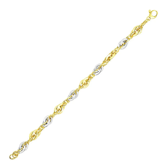 14k Two-Tone Gold Interlaced Smooth and Textured Link Bracelet (10.00 mm) RCJ Bracelets  CELESTIA LUXE JEWELLERS