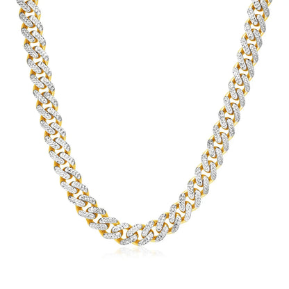 14k Two Tone Gold Miami Cuban Chain Necklace with White Pave RCJ Necklaces  CELESTIA LUXE JEWELLERS