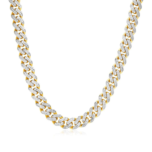 14k Two Tone Gold Miami Cuban Chain Necklace with White Pave RCJ Necklaces  CELESTIA LUXE JEWELLERS