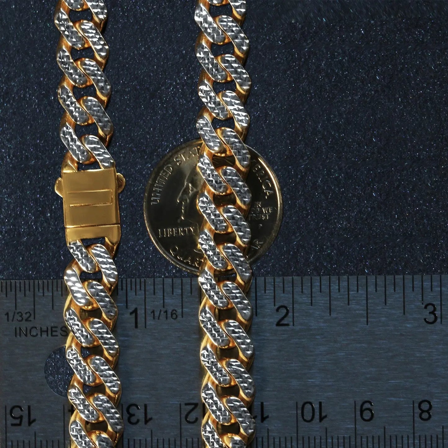 14k Two Tone Gold Miami Cuban Chain Necklace with White Pave RCJ Necklaces  CELESTIA LUXE JEWELLERS