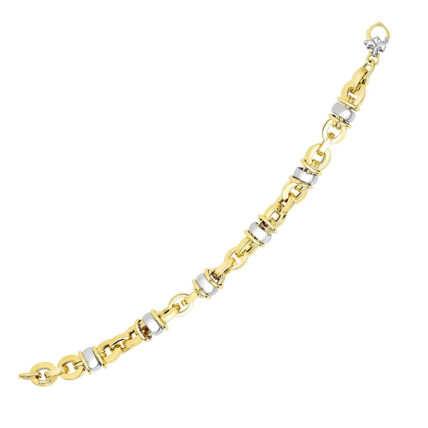 14k Two-Tone Gold Oval Bracelet with Barrel Bead Connectors (9.70 mm) RCJ Bracelets  CELESTIA LUXE JEWELLERS