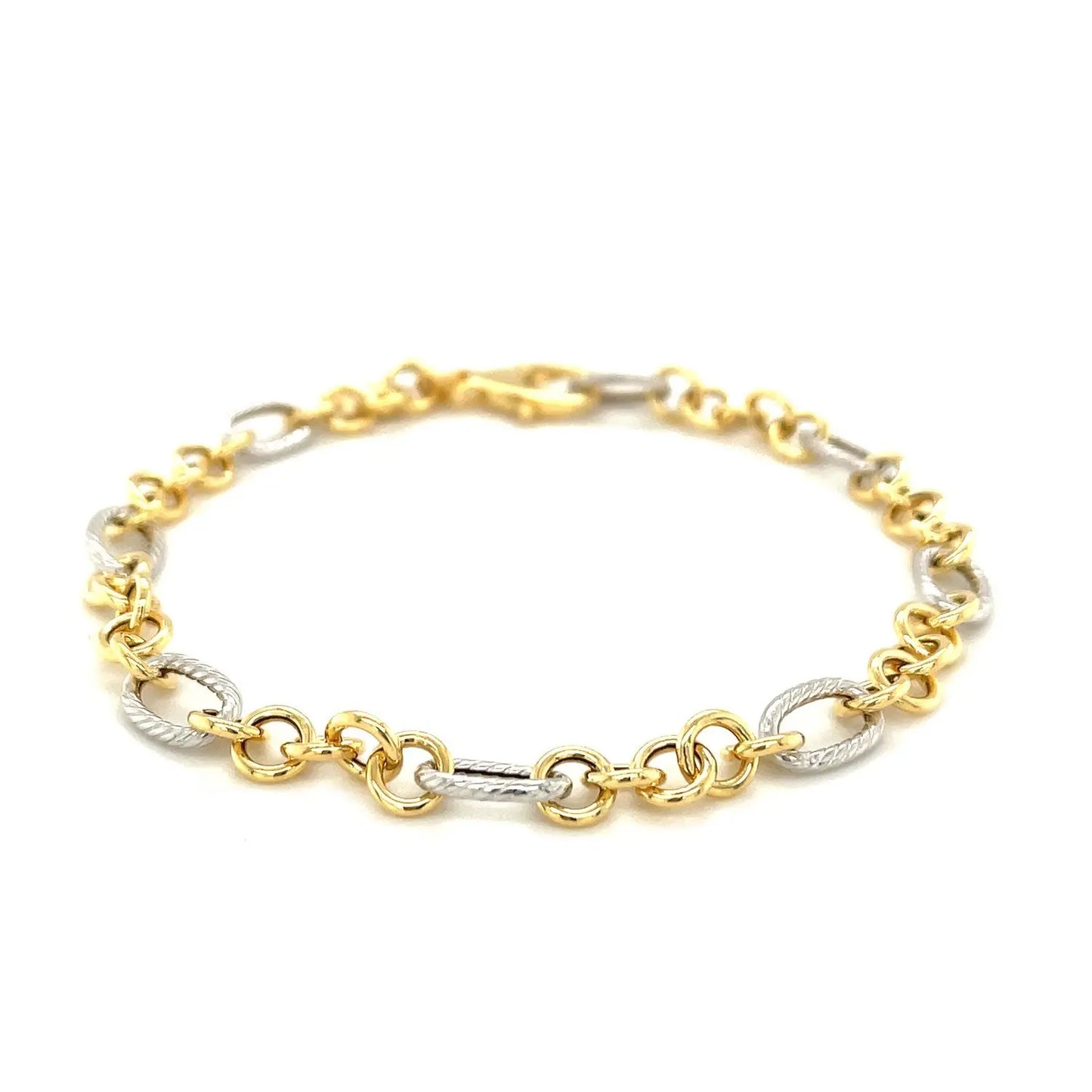 14k Two-Tone Gold Rope Motif Oval and Round Link Chain Bracelet (8.80 mm) RCJ Bracelets  CELESTIA LUXE JEWELLERS