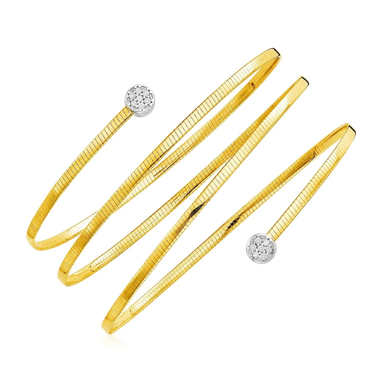 14k Two Tone Gold Spiral WrapAround Bangle Bracelet with Diamonds (2.00 mm) RCJ Bangles  CELESTIA LUXE JEWELLERS