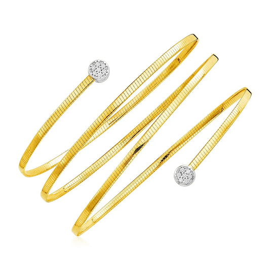 14k Two Tone Gold Spiral WrapAround Bangle Bracelet with Diamonds (2.00 mm) RCJ Bangles  CELESTIA LUXE JEWELLERS