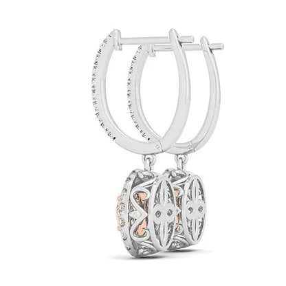 14k White And Rose Gold Drop Diamond Earrings with a Halo Design (3/4 cttw) RCJ Earrings  CELESTIA LUXE JEWELLERS