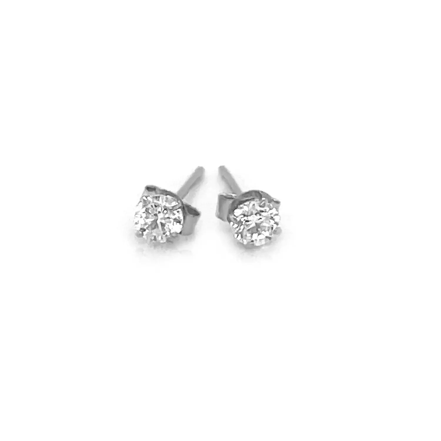 14k White Gold 3mm Faceted White Cubic Zirconia Stud Earrings RCJ Earrings  CELESTIA LUXE JEWELLERS