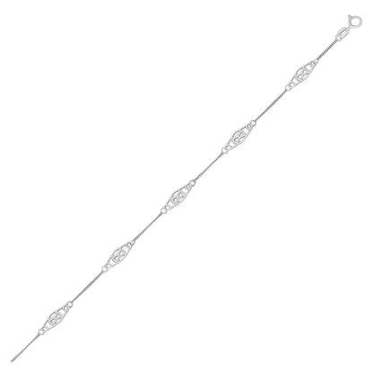 14k White Gold Anklet with Fancy Diamond Shape Filigree Stations RCJ Anklets  CELESTIA LUXE JEWELLERS