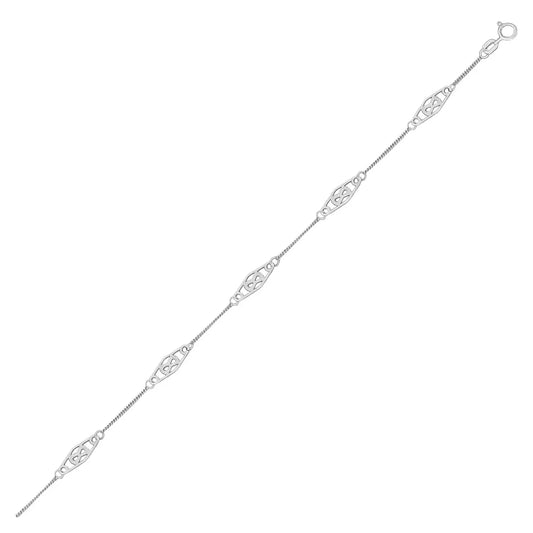 14k White Gold Anklet with Fancy Diamond Shape Filigree Stations RCJ Anklets  CELESTIA LUXE JEWELLERS