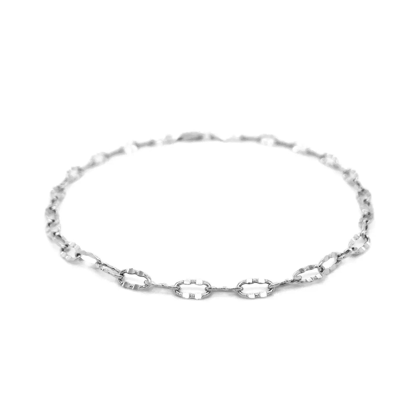 14k White Gold Anklet with Fancy Hammered Oval Links RCJ Anklets  CELESTIA LUXE JEWELLERS