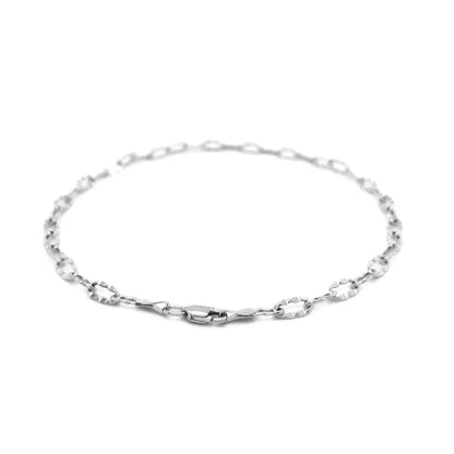 14k White Gold Anklet with Fancy Hammered Oval Links RCJ Anklets  CELESTIA LUXE JEWELLERS