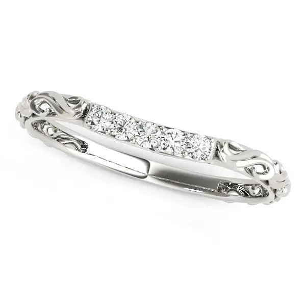 14k White Gold Antique Style Curved Diamond Wedding Band (1/10 cttw) RCJ Rings  CELESTIA LUXE JEWELLERS