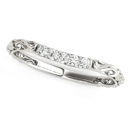 14k White Gold Antique Style Curved Diamond Wedding Band (1/10 cttw) RCJ Rings  CELESTIA LUXE JEWELLERS