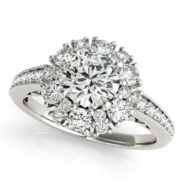 14k White Gold Antique Style Halo Round Diamond Engagement Ring (2 cttw) RCJ Rings  CELESTIA LUXE JEWELLERS