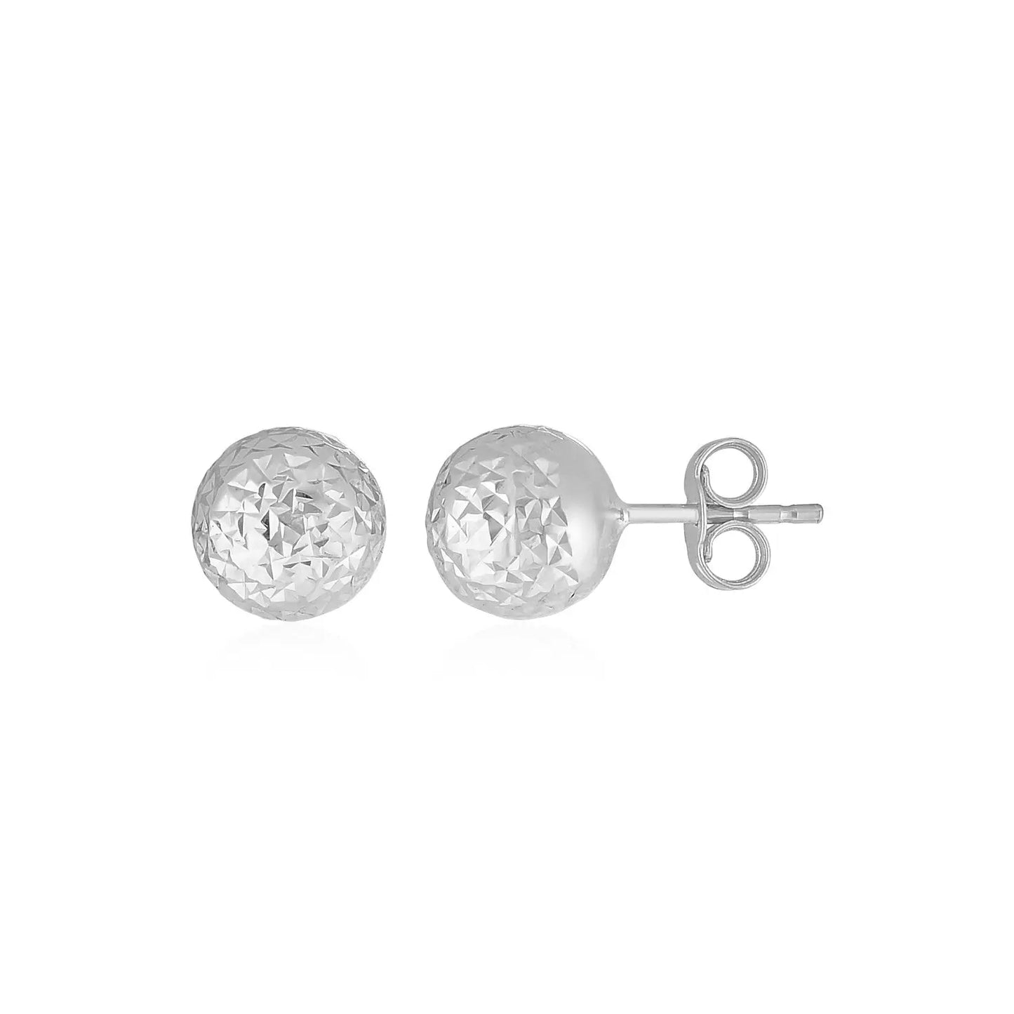 14k White Gold Ball Earrings with Crystal Cut Texture(5mm) RCJ Earrings  CELESTIA LUXE JEWELLERS