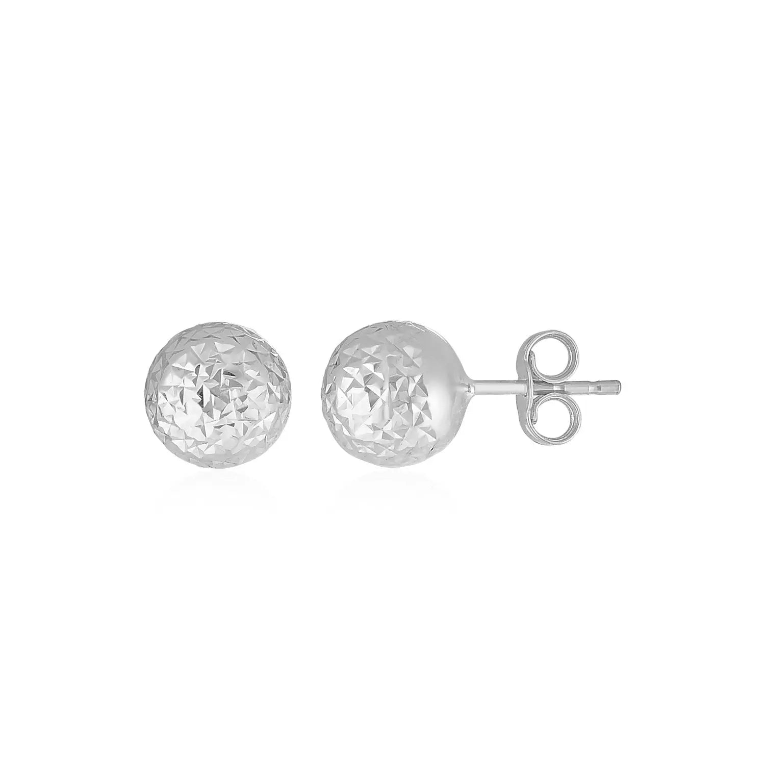 14k White Gold Ball Earrings with Crystal Cut Texture(5mm) RCJ Earrings  CELESTIA LUXE JEWELLERS