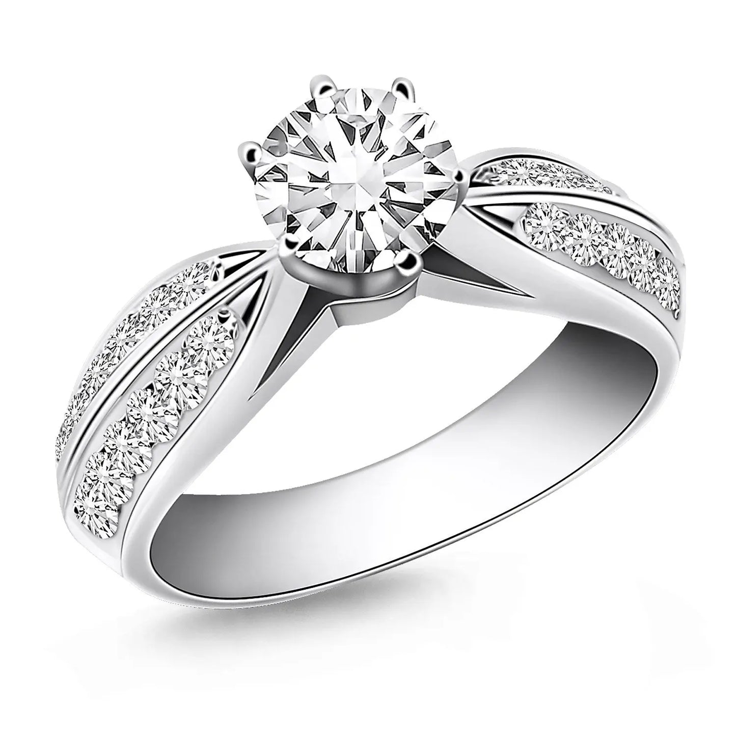 14k White Gold Cathedral Double Row Pave Diamond Engagement Ring RCJ Rings  CELESTIA LUXE JEWELLERS