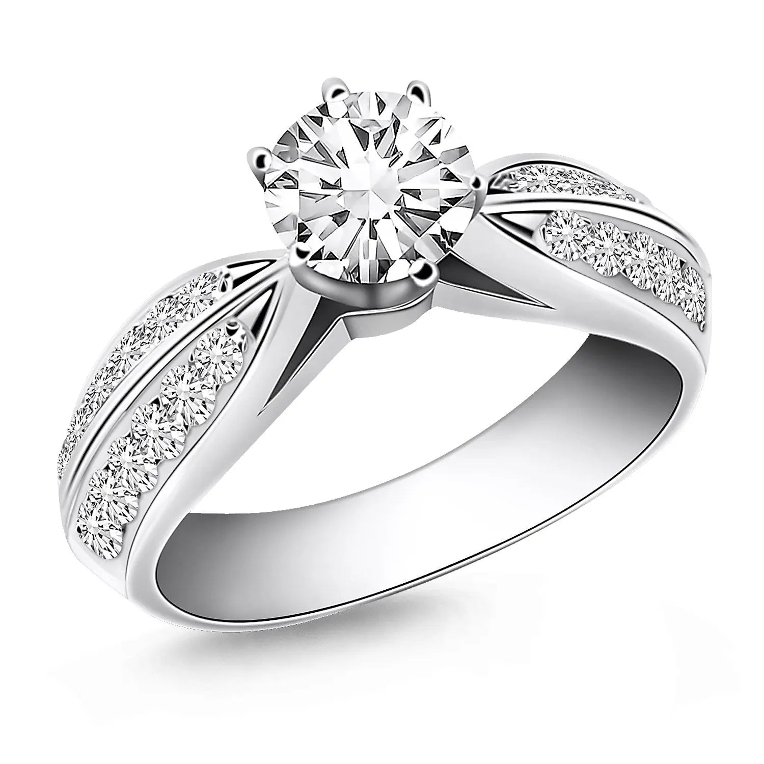 14k White Gold Cathedral Double Row Pave Diamond Engagement Ring RCJ Rings  CELESTIA LUXE JEWELLERS