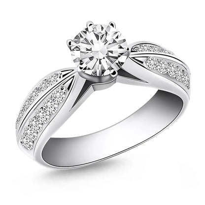 14k White Gold Cathedral Double Row Pave Diamond Engagement Ring RCJ Rings  CELESTIA LUXE JEWELLERS