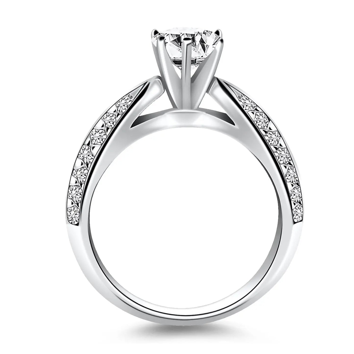 14k White Gold Cathedral Double Row Pave Diamond Engagement Ring RCJ Rings  CELESTIA LUXE JEWELLERS