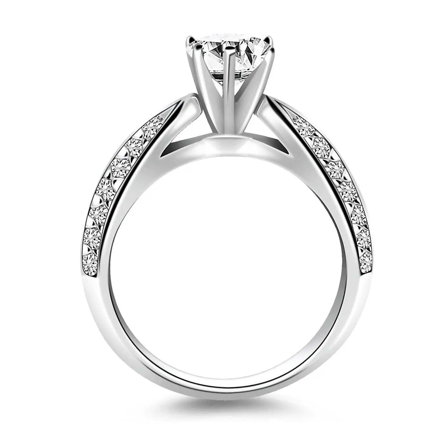 14k White Gold Cathedral Double Row Pave Diamond Engagement Ring RCJ Rings  CELESTIA LUXE JEWELLERS