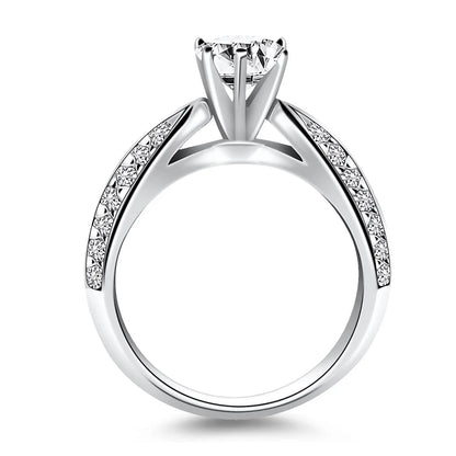 14k White Gold Cathedral Double Row Pave Diamond Engagement Ring RCJ Rings  CELESTIA LUXE JEWELLERS