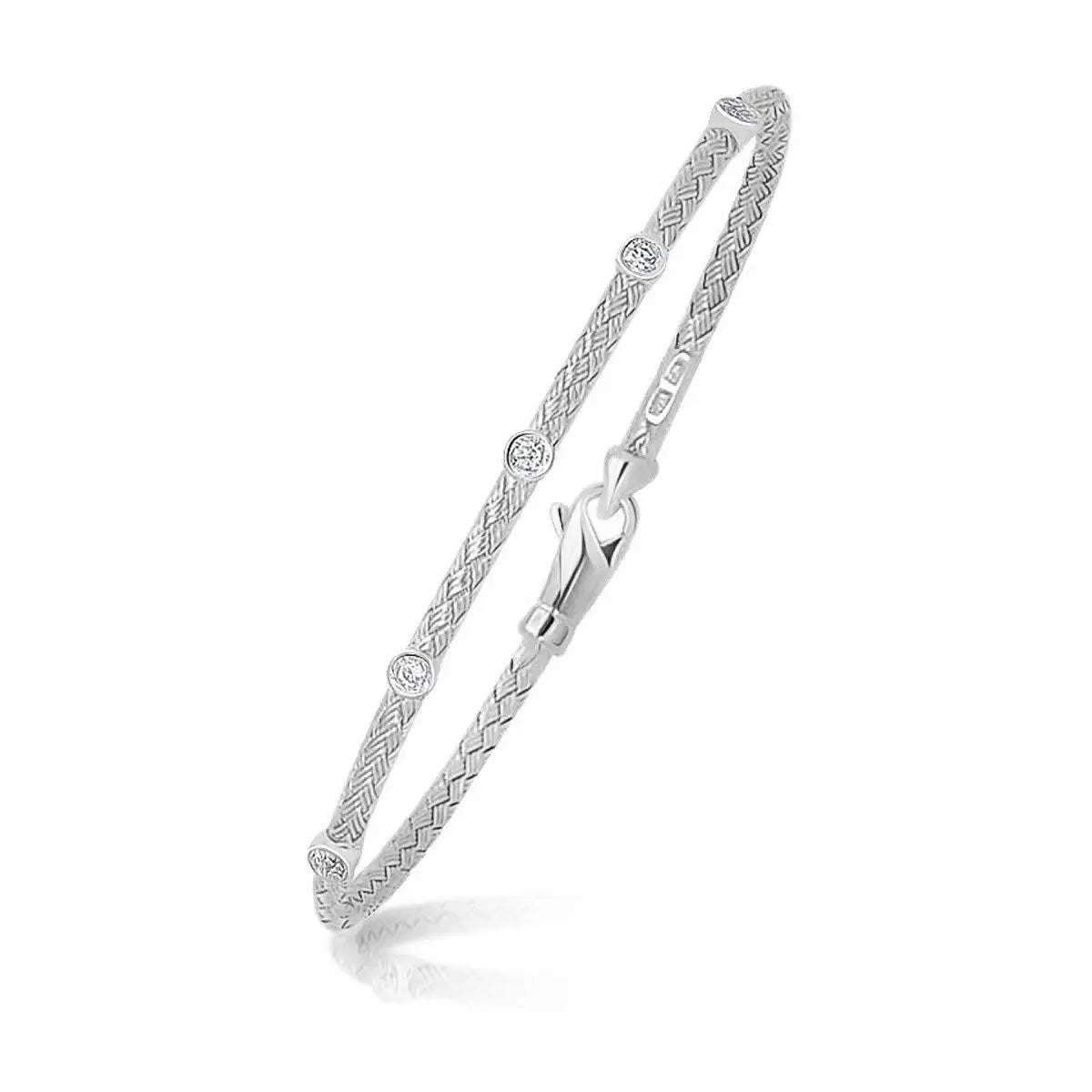 14k White Gold Diamond Accent Station Basket Weave Bracelet (3.00 mm) RCJ Bracelets  CELESTIA LUXE JEWELLERS