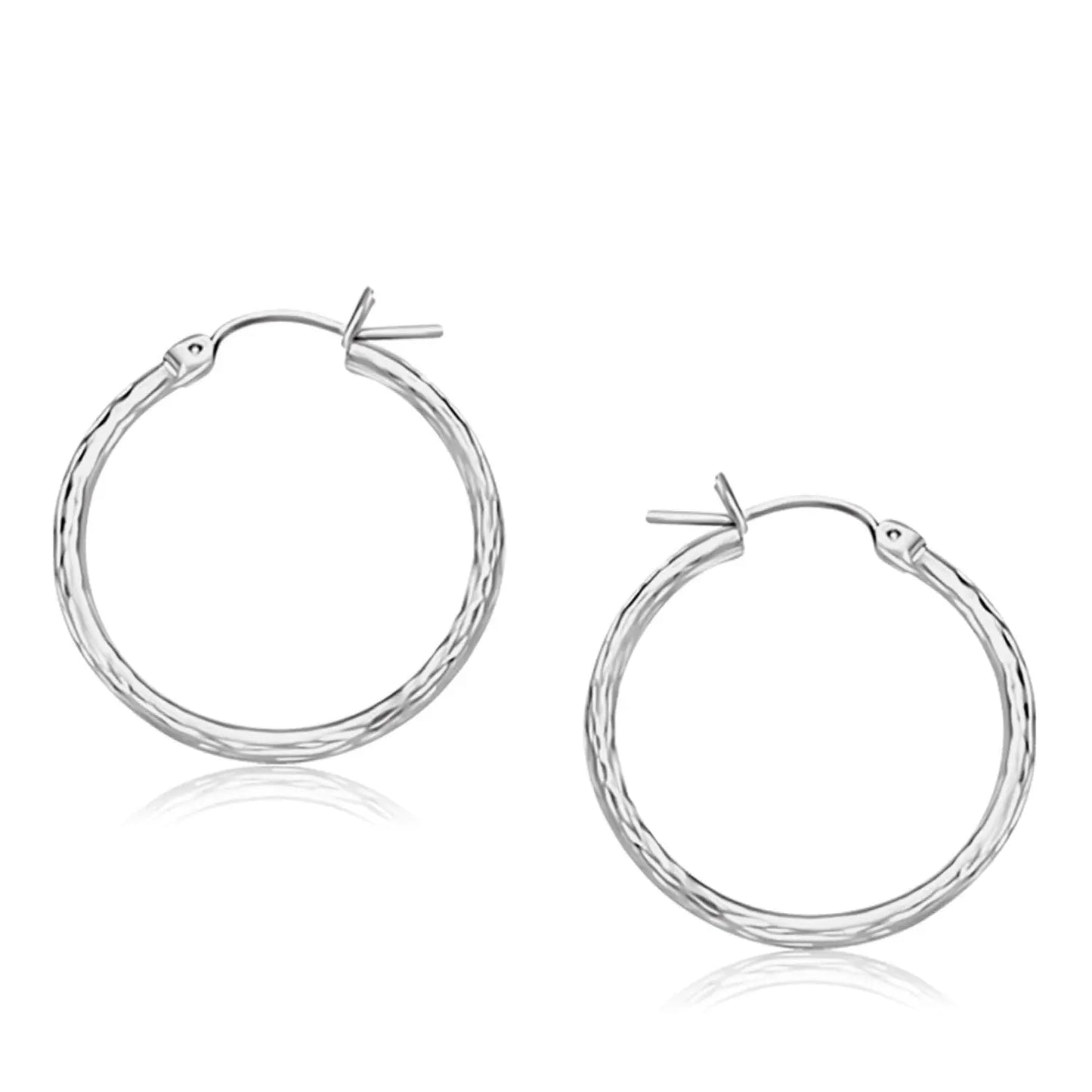 14k White Gold Diamond Cut Hoop Earrings  (2x25mm) RCJ Earrings  CELESTIA LUXE JEWELLERS