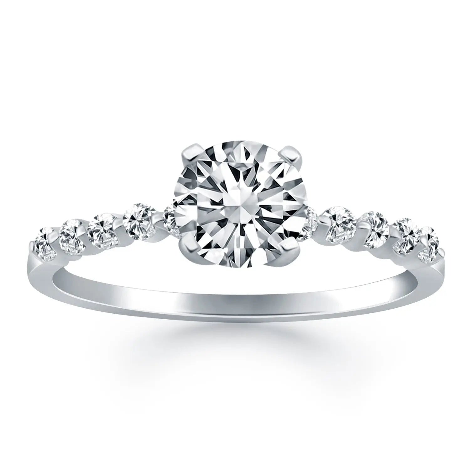 14k White Gold Diamond Engagement Ring with Shared Prong Diamond Accents RCJ Rings  CELESTIA LUXE JEWELLERS