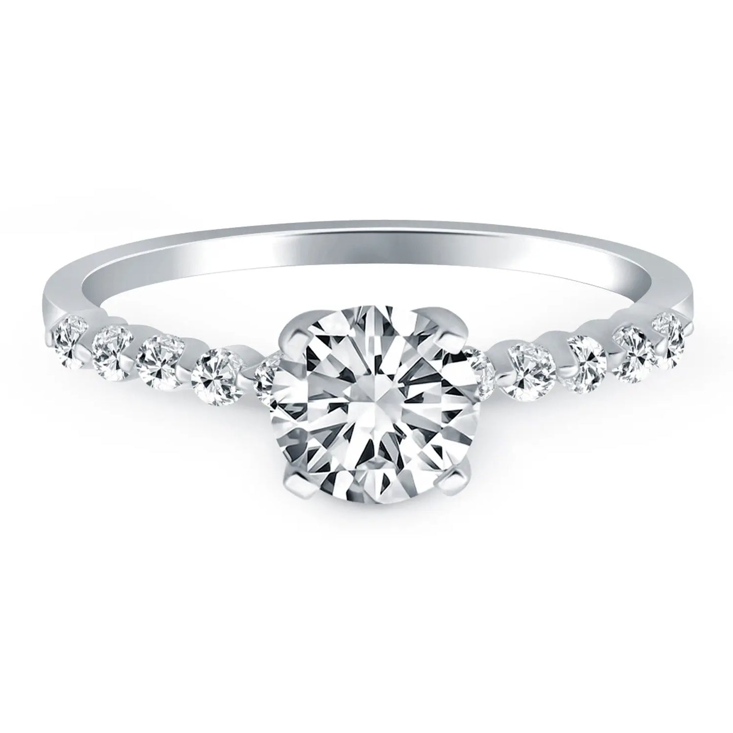14k White Gold Diamond Engagement Ring with Shared Prong Diamond Accents RCJ Rings  CELESTIA LUXE JEWELLERS
