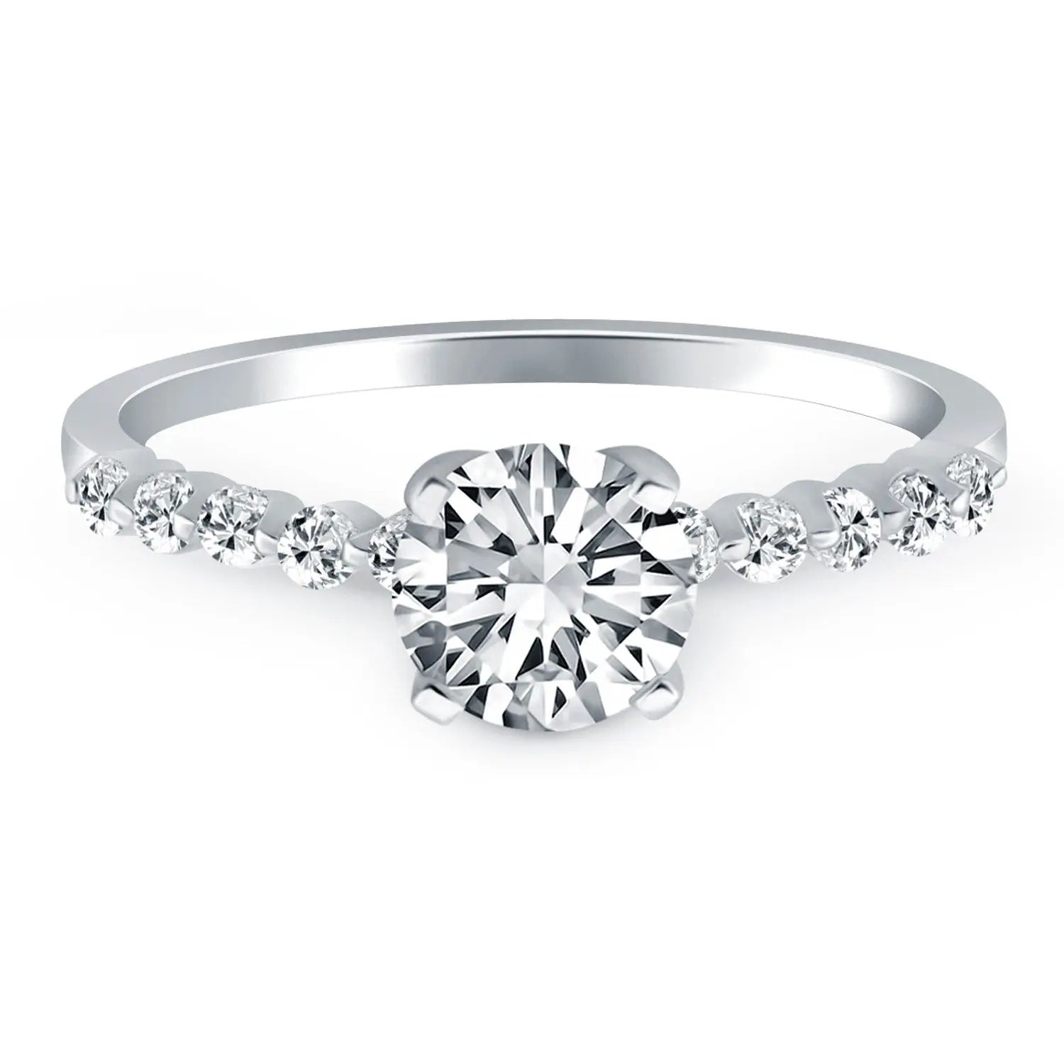 14k White Gold Diamond Engagement Ring with Shared Prong Diamond Accents RCJ Rings  CELESTIA LUXE JEWELLERS