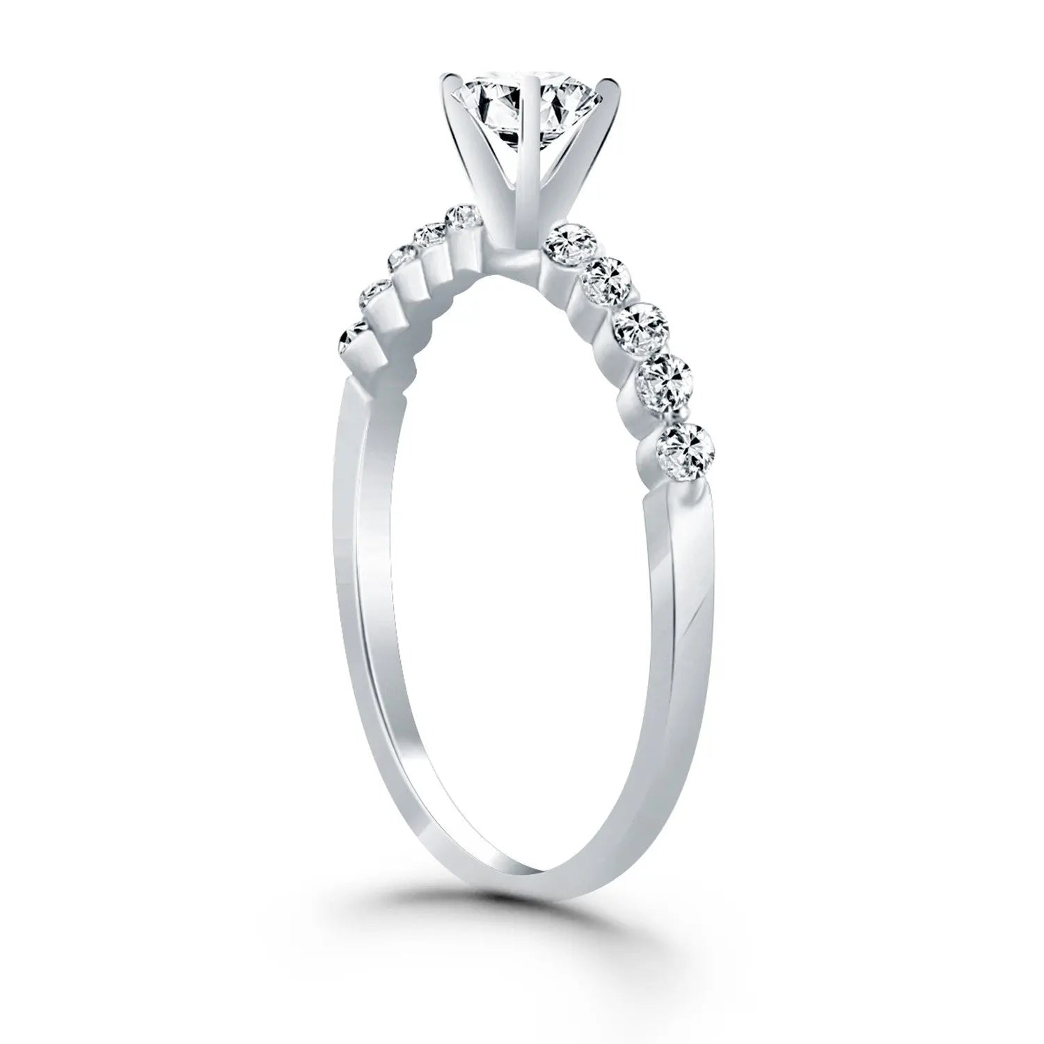 14k White Gold Diamond Engagement Ring with Shared Prong Diamond Accents RCJ Rings  CELESTIA LUXE JEWELLERS