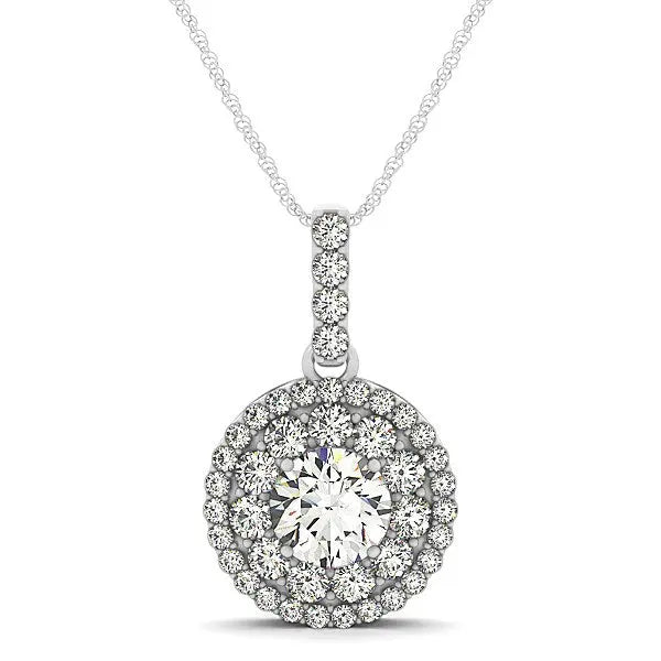 14k White Gold Diamond Halo Round Shape Pendant (1 1/4 cttw) RCJ Necklaces  CELESTIA LUXE JEWELLERS