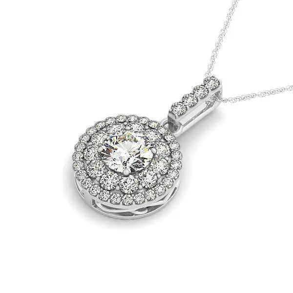 14k White Gold Diamond Halo Round Shape Pendant (1 1/4 cttw) RCJ Necklaces  CELESTIA LUXE JEWELLERS