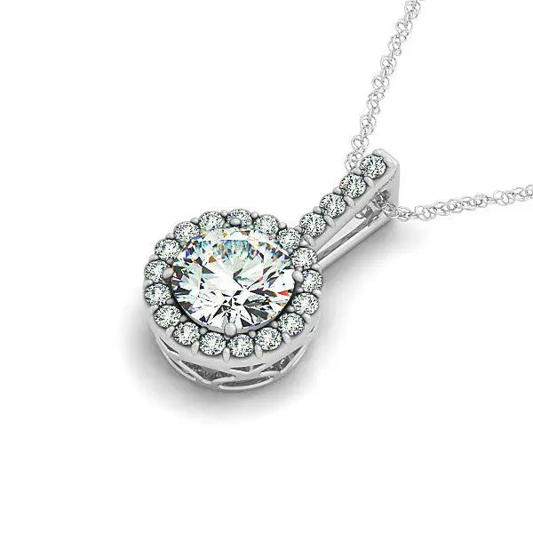 14k White Gold Diamond Halo Round Style Pendant (5/8 cttw) RCJ Necklaces  CELESTIA LUXE JEWELLERS