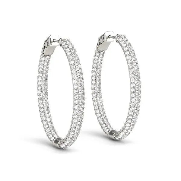 14k White Gold Diamond Hoop Double Sided Three Row Earrings (2 cttw) RCJ Earrings  CELESTIA LUXE JEWELLERS