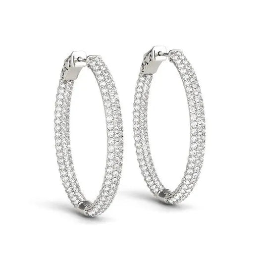 14k White Gold Diamond Hoop Double Sided Three Row Earrings (2 cttw) RCJ Earrings  CELESTIA LUXE JEWELLERS